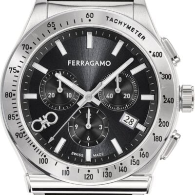Salvatore Ferragamo 1927 Chrono Analog Black Dial Black Leather Strap Watch for Men - SFKZ00123