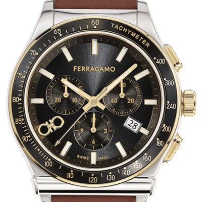 Salvatore Ferragamo 1927 Chrono Analog Black Dial Brown Leather Strap Watch for Men - SFKZ00323