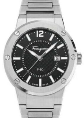Salvatore Ferragamo 1927 Chrono Black Dial Silver Steel Strap Watch for Men - SFHY02925