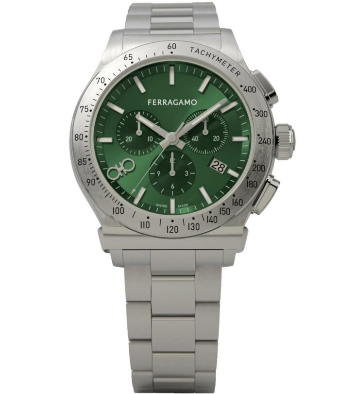 Salvatore Ferragamo 1927 Chrono Green Dial Silver Steel Strap Watch for Men - SFKZ00423 - Image 2