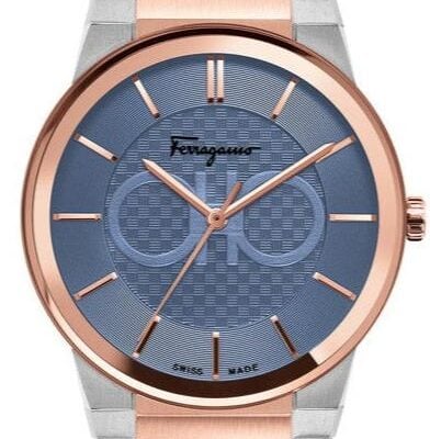 Salvatore Ferragamo Contemporary Sapphire Blue Dial Two Tone Steel Strap Watch for Men - SFHP007-20