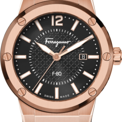 Salvatore Ferragamo F-80 Black Dial Black Rubber Strap Watch for Men - SFHY02522