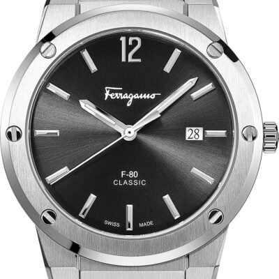 Salvatore Ferragamo F-80 Classic Black Dial Black Leather Strap Watch for Men - SFDT00219