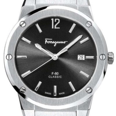 Salvatore Ferragamo F-80 Classic Black Dial Black Leather Strap Watch for Men - SFDT00619