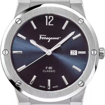 Salvatore Ferragamo F-80 Classic Black Dial Silver Steel Strap Watch for Men - SFDT00239