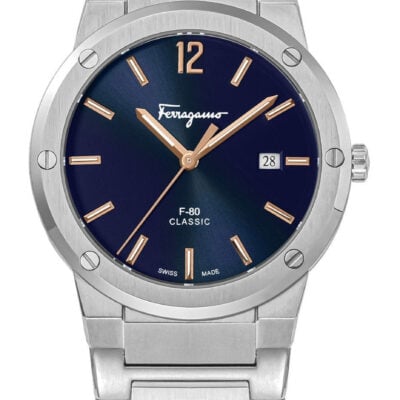 Salvatore Ferragamo F-80 Classic Black Dial Silver Steel Strap Watch for Men - SFDT02423
