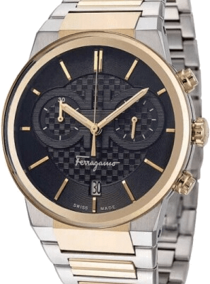 Salvatore Ferragamo F-80 Classic Black Dial Two Tone Steel Strap Watch for Men - SFME00921