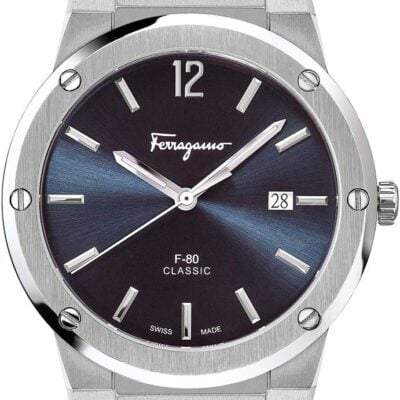 Salvatore Ferragamo F-80 Classic Blue Dial Silver Steel Strap Watch for Men - SFDT01320