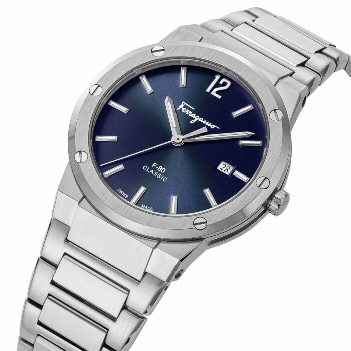 Salvatore Ferragamo F-80 Classic Blue Dial Silver Steel Strap Watch for Men - SFDT01320 - Image 2