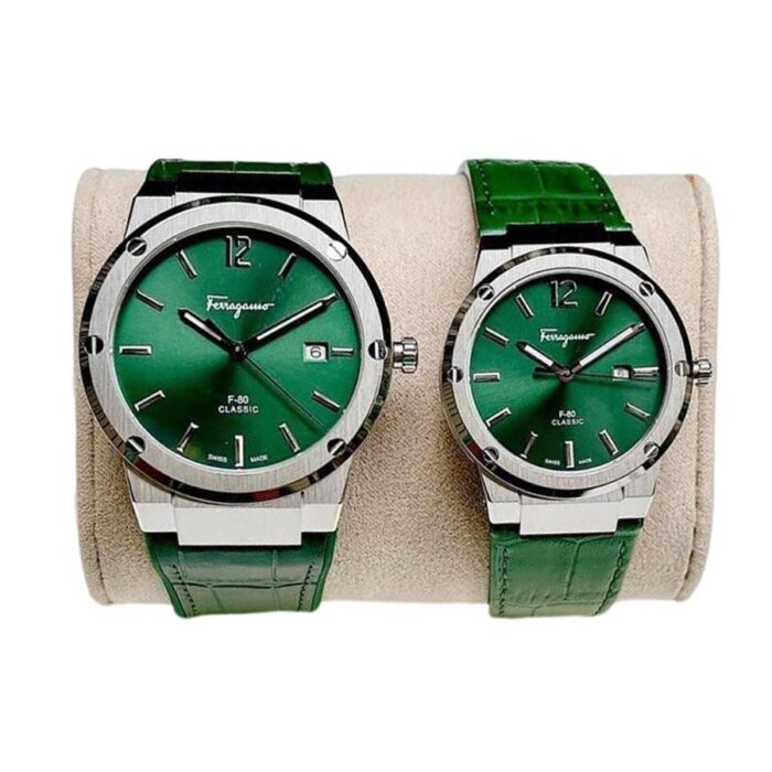 Salvatore Ferragamo F-80 Classic Green Dial Green Leather Strap Watch for Men - SFDT00519 - Image 2