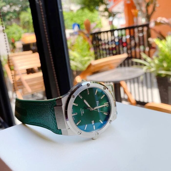 Salvatore Ferragamo F-80 Classic Green Dial Green Leather Strap Watch for Men - SFDT00519 - Image 5
