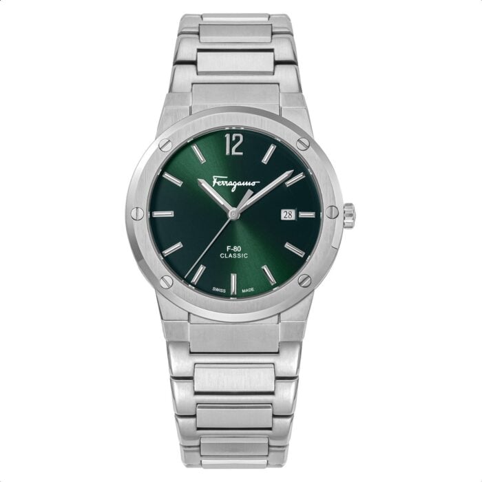 Salvatore Ferragamo F-80 Classic Green Dial Silver Steel Strap Watch for Men - SFDT02123 - Image 2
