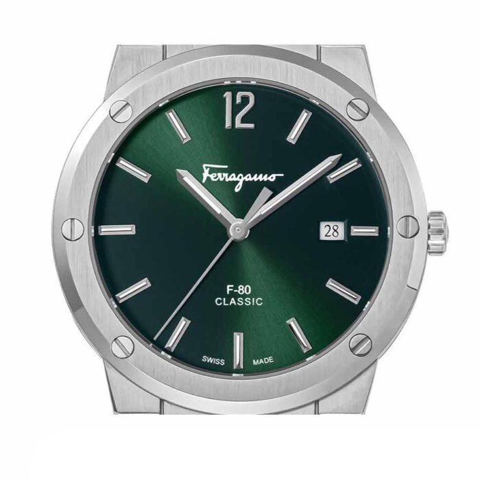 Salvatore Ferragamo F-80 Classic Green Dial Silver Steel Strap Watch for Men - SFDT02123 - Image 3