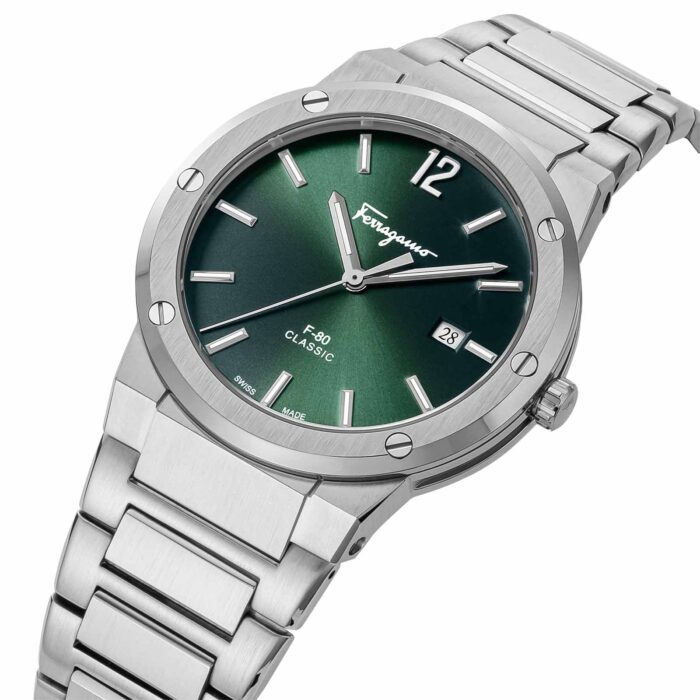 Salvatore Ferragamo F-80 Classic Green Dial Silver Steel Strap Watch for Men - SFDT02123 - Image 4
