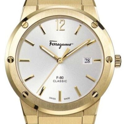 Salvatore Ferragamo F-80 Classic Silver Dial Brown Leather Strap Watch for Men - SFDT00419