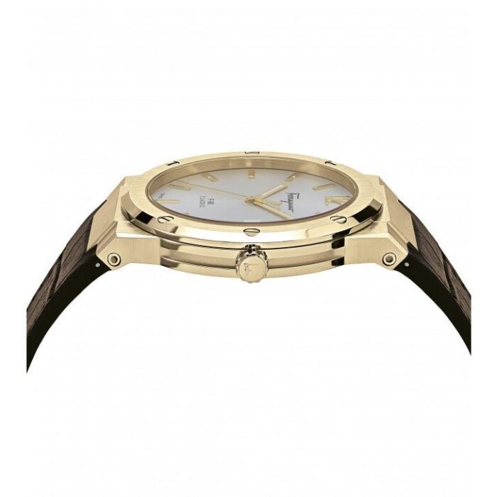 Salvatore Ferragamo F-80 Classic Silver Dial Brown Leather Strap Watch for Men - SFDT00419 - Image 2