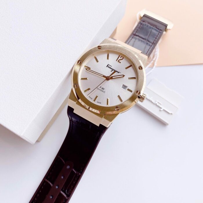 Salvatore Ferragamo F-80 Classic Silver Dial Brown Leather Strap Watch for Men - SFDT00419 - Image 6