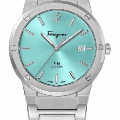 Salvatore Ferragamo F-80 Classic Tiffany Blue Dial Silver Steel Strap Watch for Men - SFDT02323