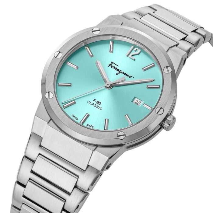Salvatore Ferragamo F-80 Classic Tiffany Blue Dial Silver Steel Strap Watch for Men - SFDT02323 - Image 5