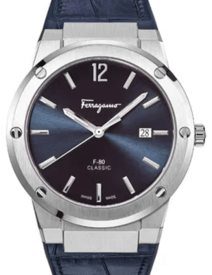 Salvatore Ferragamo F-80 Classics Blue Dial Blue Leather Strap Watch for Men - SFDT00719