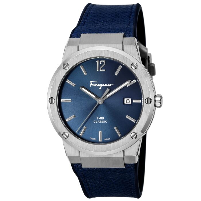 Salvatore Ferragamo F-80 Classics Blue Dial Blue Leather Strap Watch for Men - SFDT00719 - Image 2