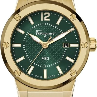 Salvatore Ferragamo F-80 Green Dial Green Rubber Strap Watch for Men - SFHY02022