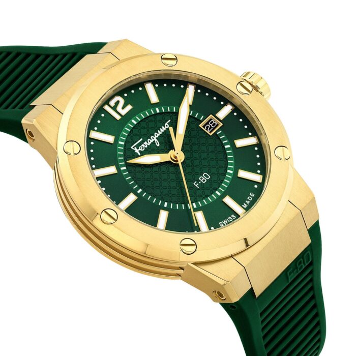 Salvatore Ferragamo F-80 Green Dial Green Rubber Strap Watch for Men - SFHY02022 - Image 4