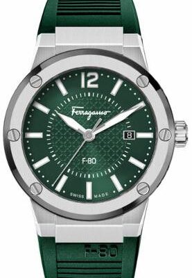 Salvatore Ferragamo F-80 Green Dial Green Rubber Strap Watch for Men - SFHY02722