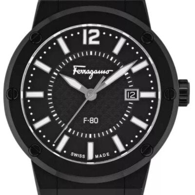 Salvatore Ferragamo F-80 Quartz Black Dial Yellow Rubber Strap Watch for Men - SFHY01522