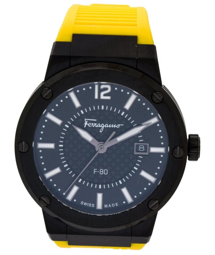 Salvatore Ferragamo F-80 Quartz Black Dial Yellow Rubber Strap Watch for Men - SFHY01522 - Image 3