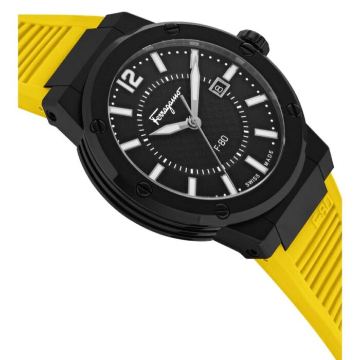 Salvatore Ferragamo F-80 Quartz Black Dial Yellow Rubber Strap Watch for Men - SFHY01522 - Image 6