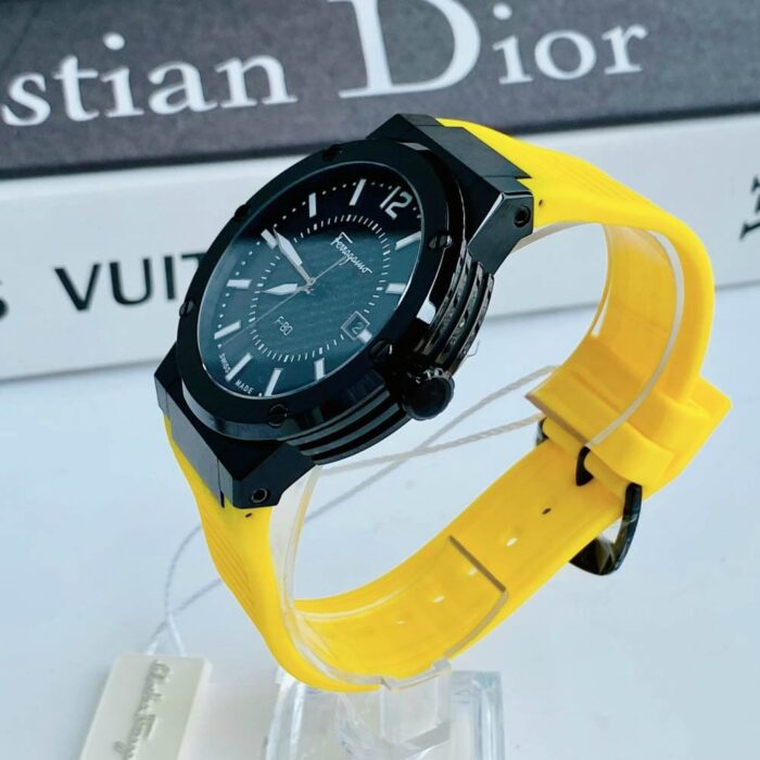 Salvatore Ferragamo F-80 Quartz Black Dial Yellow Rubber Strap Watch for Men - SFHY01522 - Image 9