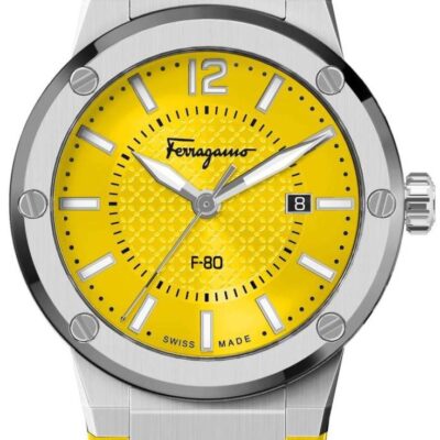 Salvatore Ferragamo F-80 Quartz Yellow Dial Yellow Rubber Strap Watch for Men - SFHY01222