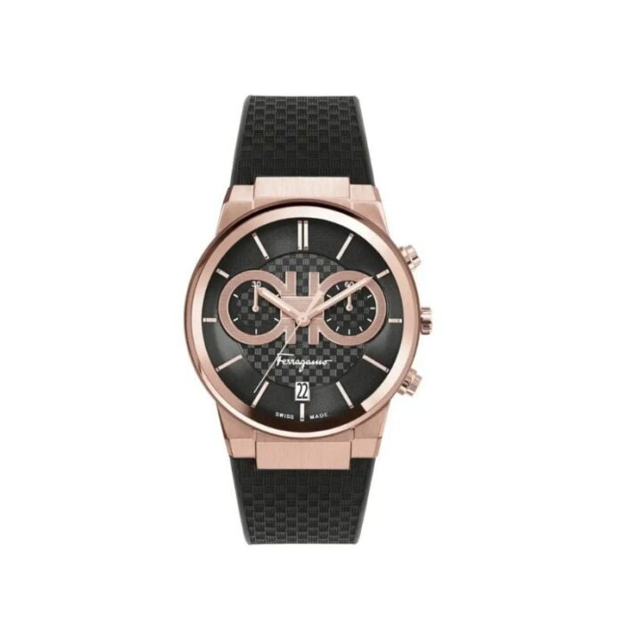 Salvatore Ferragamo Sapphire Chrono Black Dial Black Rubber Strap Watch for Men - SFME00721 - Image 3