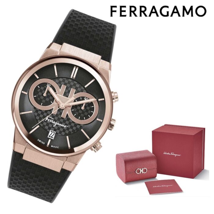 Salvatore Ferragamo Sapphire Chrono Black Dial Black Rubber Strap Watch for Men - SFME00721 - Image 4