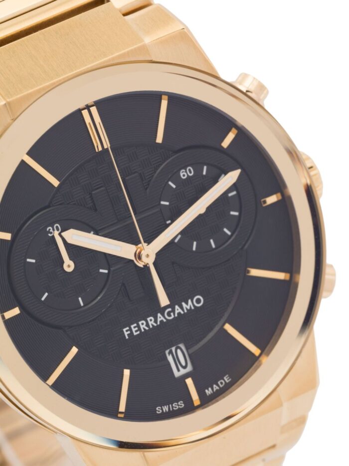 Salvatore Ferragamo Sapphire Chrono Black Dial Gold Steel Strap Watch for Men - SFME01323 - Image 2