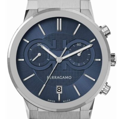 Salvatore Ferragamo Sapphire Chrono Blue Dial Silver Steel Strap Watch for Men - SFME01123