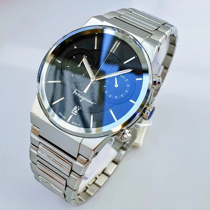 Salvatore Ferragamo Sapphire Chrono Blue Dial Silver Steel Strap Watch for Men - SFME01123 - Image 9
