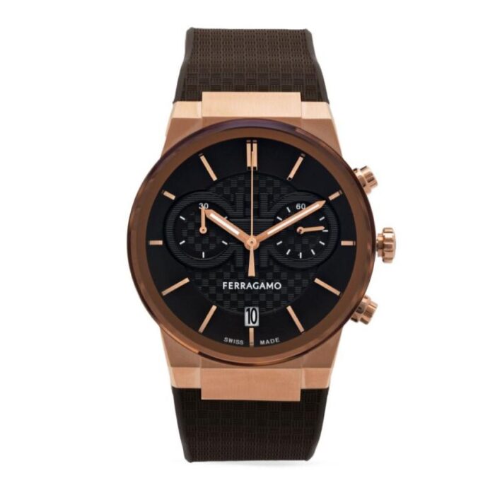 Salvatore Ferragamo Sapphire Chrono Brown Dial Brown Rubber Strap Watch for Men - SFME01023 - Image 2