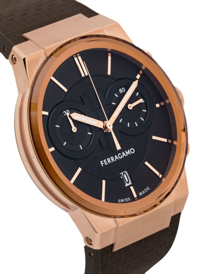 Salvatore Ferragamo Sapphire Chrono Brown Dial Brown Rubber Strap Watch for Men - SFME01023 - Image 3