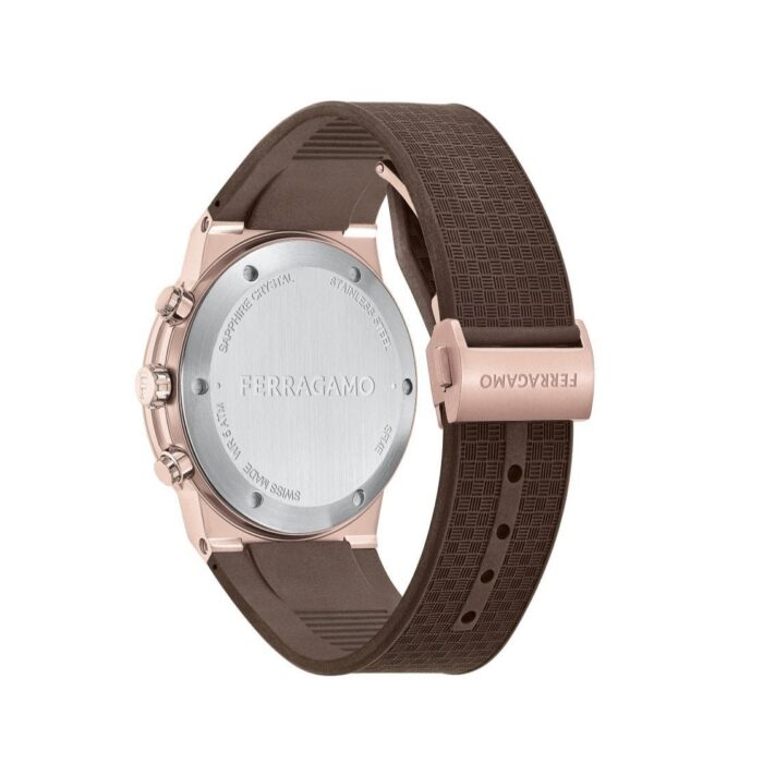 Salvatore Ferragamo Sapphire Chrono Brown Dial Brown Rubber Strap Watch for Men - SFME01023 - Image 6