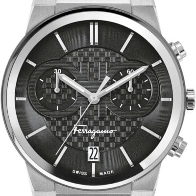 Salvatore Ferragamo Sapphire Chronograph Black Dial Silver Steel Strap Watch for Men - SFME00321