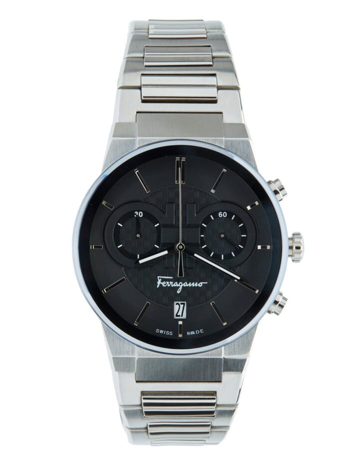 Salvatore Ferragamo Sapphire Chronograph Black Dial Silver Steel Strap Watch for Men - SFME00321 - Image 4