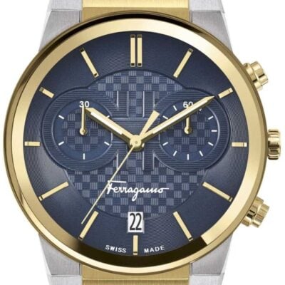 Salvatore Ferragamo Sapphire Chronograph Blue Dial Two Tone Steel Strap Watch for Men - SFME00521