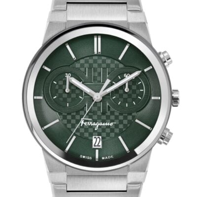 Salvatore Ferragamo Sapphire Chronograph Green Dial Silver Steel Strap Watch for Men - SFME00421