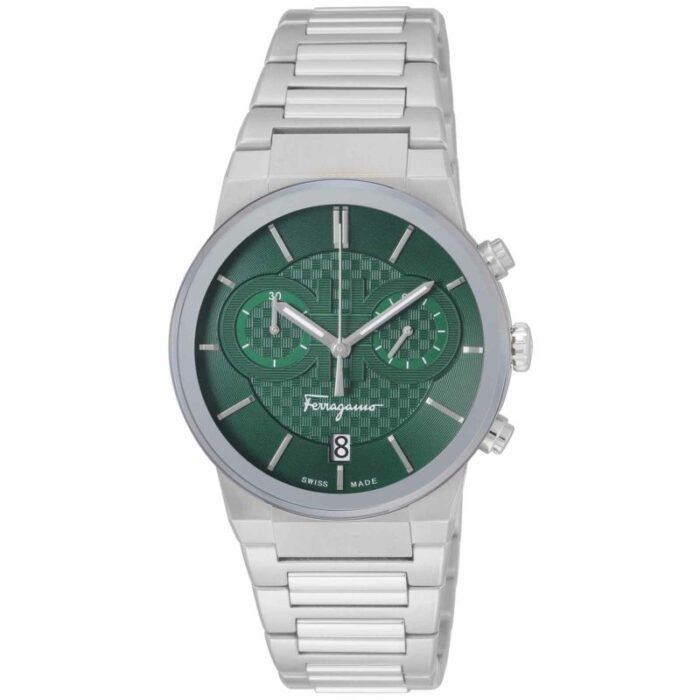 Salvatore Ferragamo Sapphire Chronograph Green Dial Silver Steel Strap Watch for Men - SFME00421 - Image 2