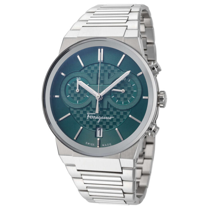 Salvatore Ferragamo Sapphire Chronograph Green Dial Silver Steel Strap Watch for Men - SFME00421 - Image 3