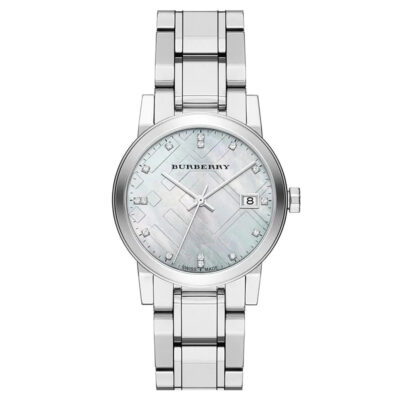 Burberry Ladies Watch 34mm Check Stamped Silver - BU9125