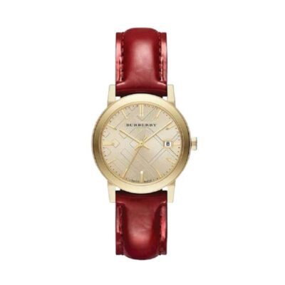 Burberry Ladies Watch Gold Plated Red Patent Leather 34mm - BU9140