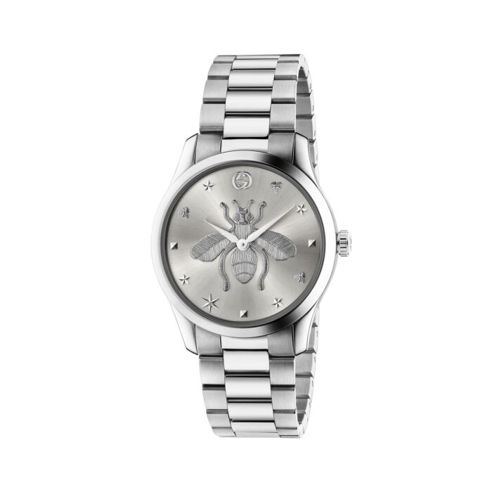 Gucci G-Timeless 38mm Unisex Watch - Silver Dial with Bee Motif, Stainless Steel - YA1264126 - Image 2